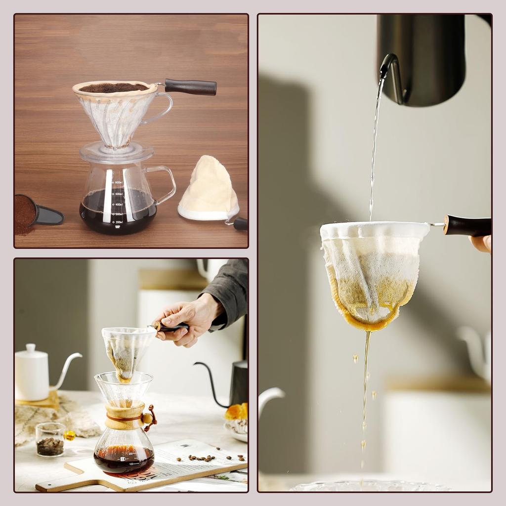 Doyime Coffee Filter Cloth Coffee Filter with Wooden Handle for Nel Easy To Reusable for Home and Office Use Cloth, Drip, Clean,