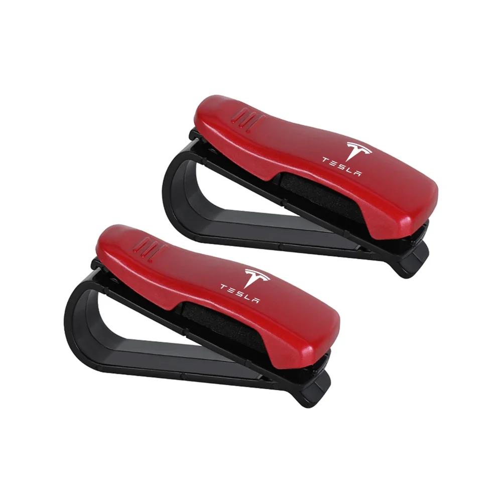 Car Sticker 2025 New Tesla Car Sun Visor Glasses Clip Card Ticket Holder Storage Fastener For Tesla SpaceX Model 3 Model Y WYE M