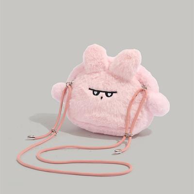 2024 Autumn Winter New Fluffy Pink Bunny Headphone Bag Cute Cartoon Mini Girl Plush Single Shoulder Crossbody Bag