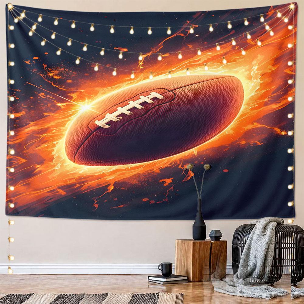 "Fiery American Football Design" Pattern Wall Hanging Tapestry Decorative Tapestry Home Decor for Bedroom and Living Room