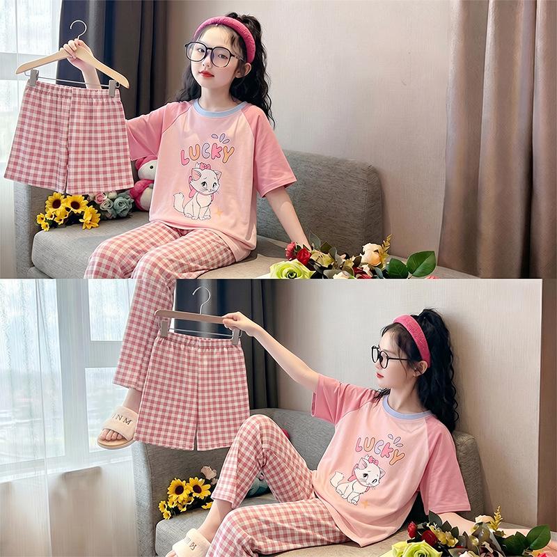 Summer Cartoon Pajama Set: Short Sleeve & Long Pants for Girls 16 (Height 138-148cm)