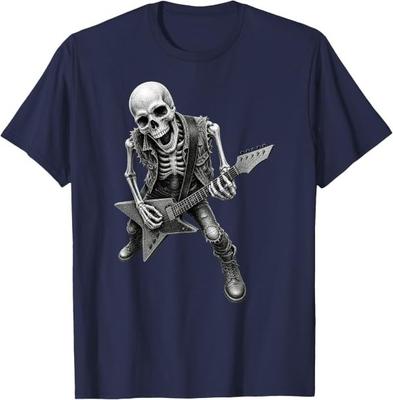 Halloween Skeleton Playing Electric Guitar Music Guitarist T-Shirt
