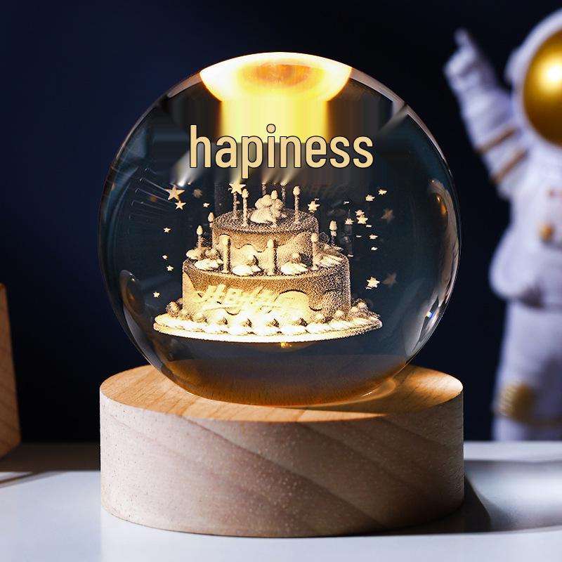 Large Starry Sky Astronaut Crystal Ball Night Light with 3D Carving and Luminous Wooden Base - Perfect Birthday Gift for Girlfriend.