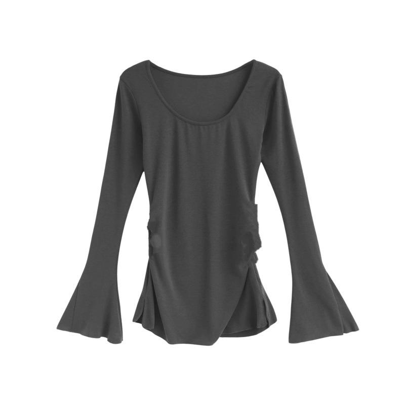 2025 Chic Age-Defying Maternity Overalls & Bell Sleeve Top Set Gray Top