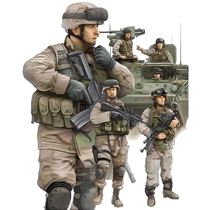 Figurines US Infantry Et Équipage De Blindé En Irak 2009 - TRUMPETER - Set De 6 - 187 Pièces