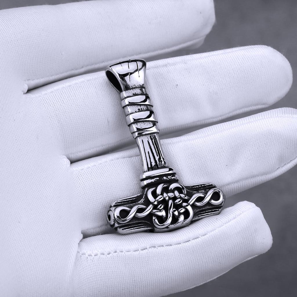 Stainless Steel Viking Odin Hammer Mjolnir Necklace for Men Vintage Nordic Celtic Knot Pendant Necklace Fashion Amulet Jewelry