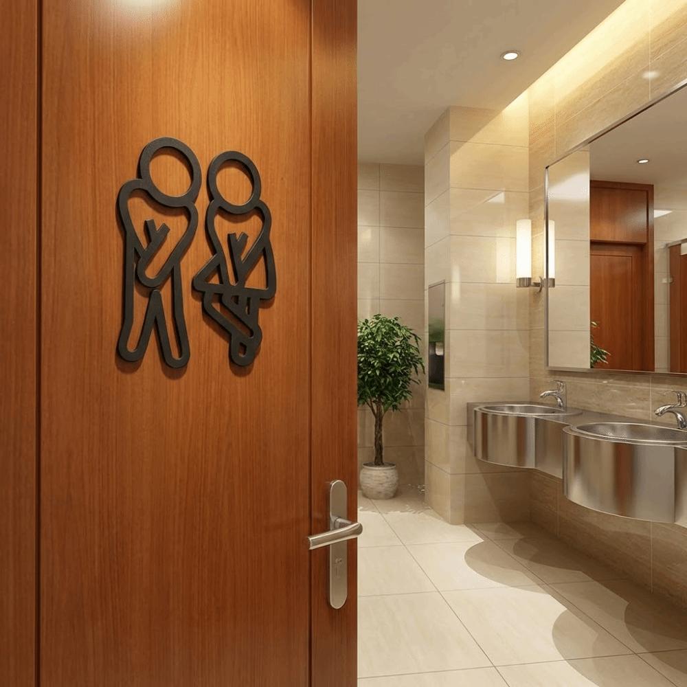 Creative 2D Flat WC Door Signs 12cm Wooden Gender Signs Decorative Funny Bathroom Indicator Plate Women Toilet