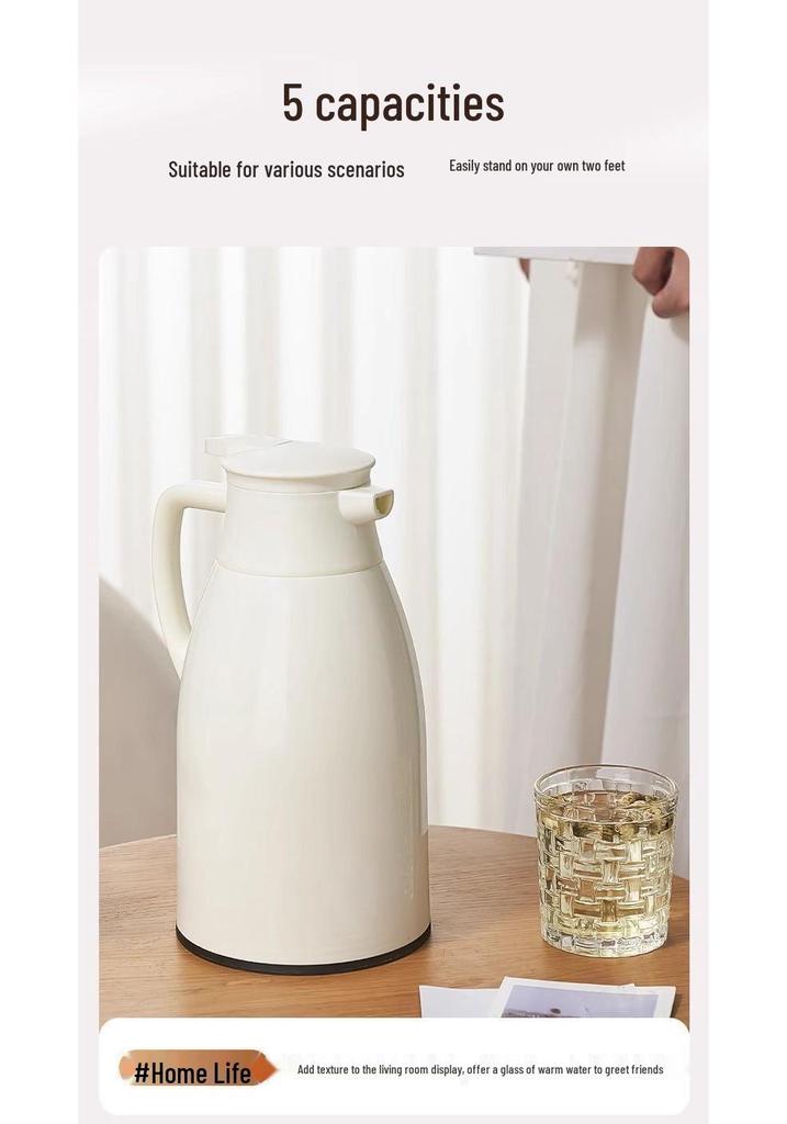 Large Capacity Press-Type Thermos Flask with Glass Liner - Ideal for Warm Water