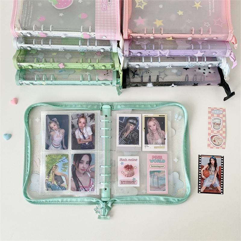 Clear Photo Album Case With Zippered Closures PVC Binder 6 Rings Cover For Kpop Fan Small Card Organization Protectors