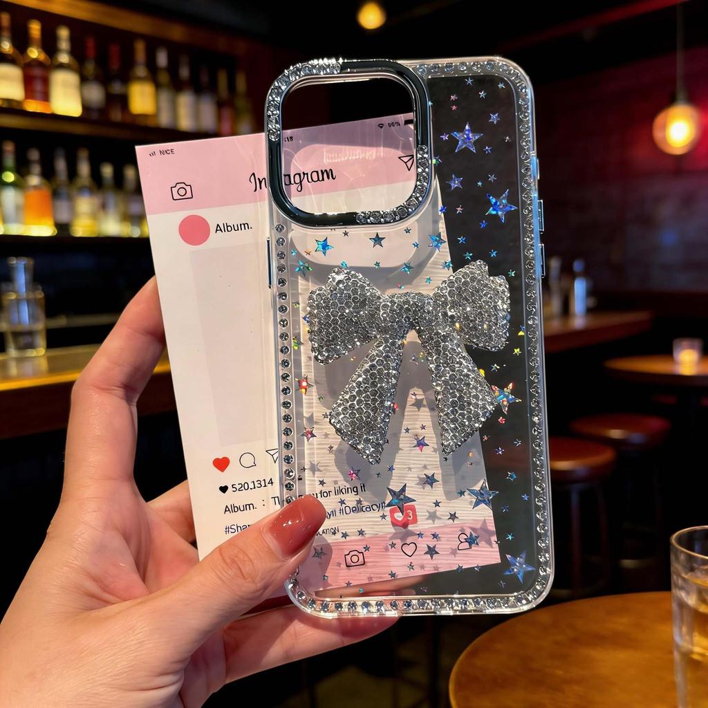 Rhinestone Star Bow Clear Phone Case for iPhone 15/14 Pro Max