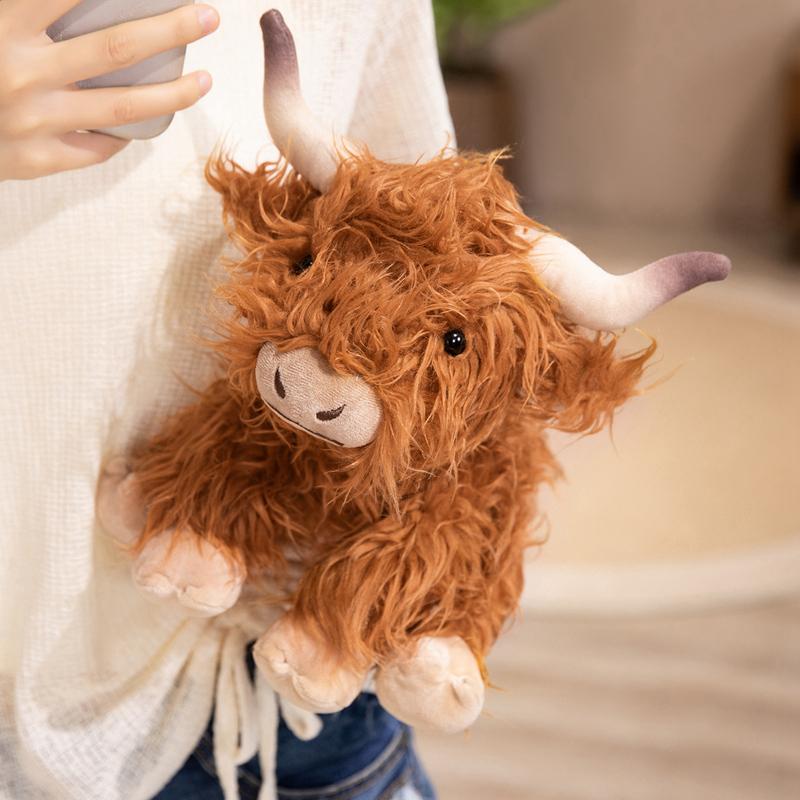 Pretty Wild Highland Cattle Plush Toys Fluffy Long Hair Lifelike Cattle Doll Funny Sit&Stand&Lying Pose Animal Doll Desktop Pets