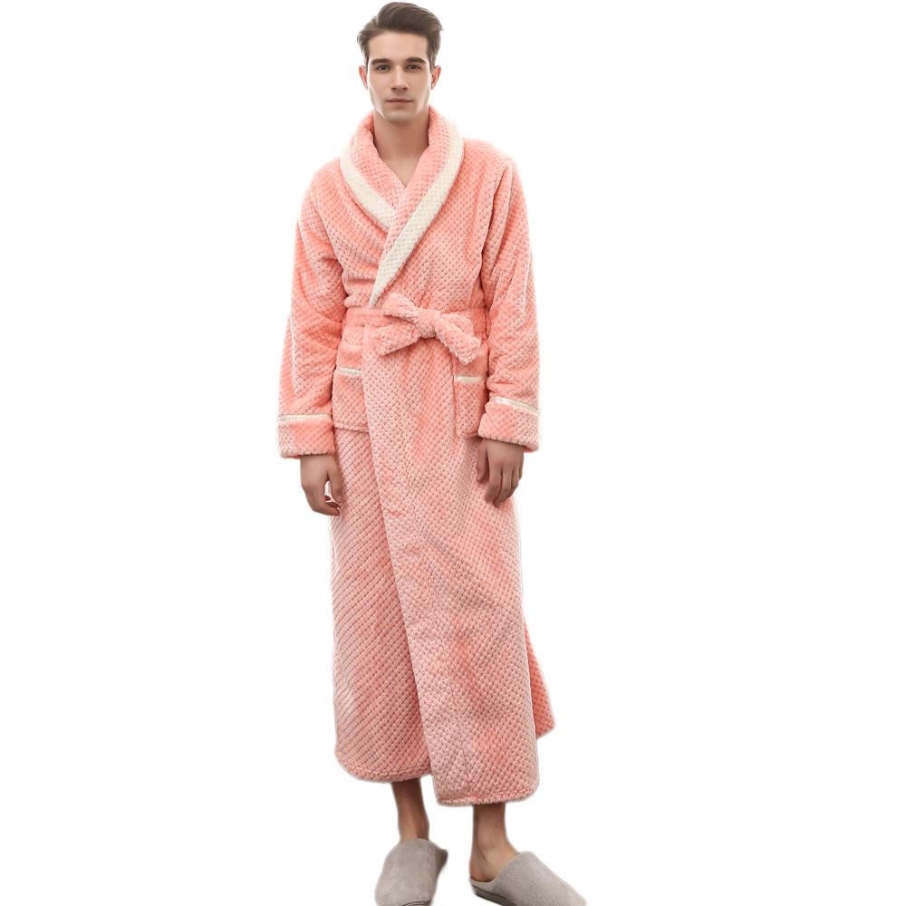 Unisex Winter Lengthened Coralline Plush Shawl Bathrobe Long Sleeved Robe Coat