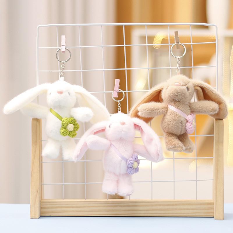 Flower Back Rabbit Keychain Cute Girl Backpack Decorative Pendant Plush Doll