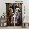 2Pcs Lion-Themed Blackout Curta, Woven Polyester Pongee, Semi-Sheer Contemporary Style Drapes, Machine Washable, With Rod Poc