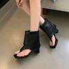 Absätze Damen Moderne Sandalen Stiefeletten Schuhe Mode Quadratische Zehenspitze Damen Slip-on Schuhwerk Offene Zehenspitze Damen Knöchelhohe Stiefel Schuhe Flip-Flops