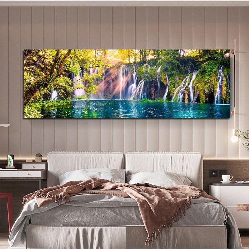 Canvas Painting Lake Waterfall Green Tree Mural Posters Prints Wall Art Picture For Living Room Bedroom Prints Picture