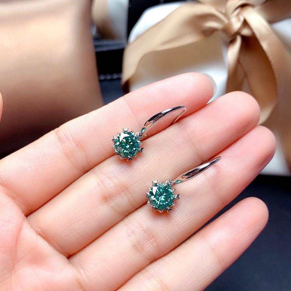 Vibrant Maldives Blue-Green Moissanite Snowflake Stud Earrings - 1 Carat Super Flash.