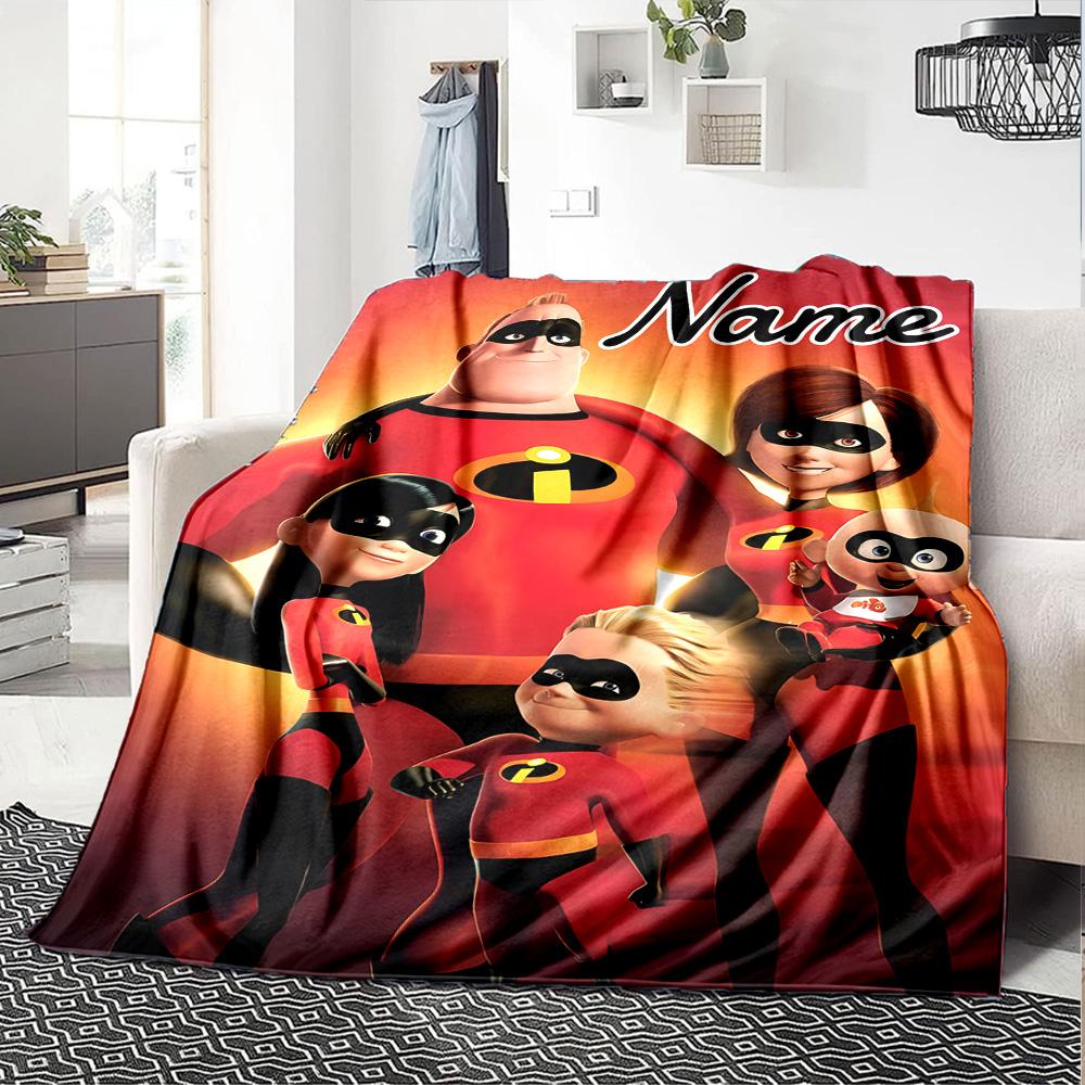 Custom Name Incredible Family Adventure flannel Blanket for Super Soft Cute Comfort Blanket for Travel Bedding Couch Sofa Blanket
