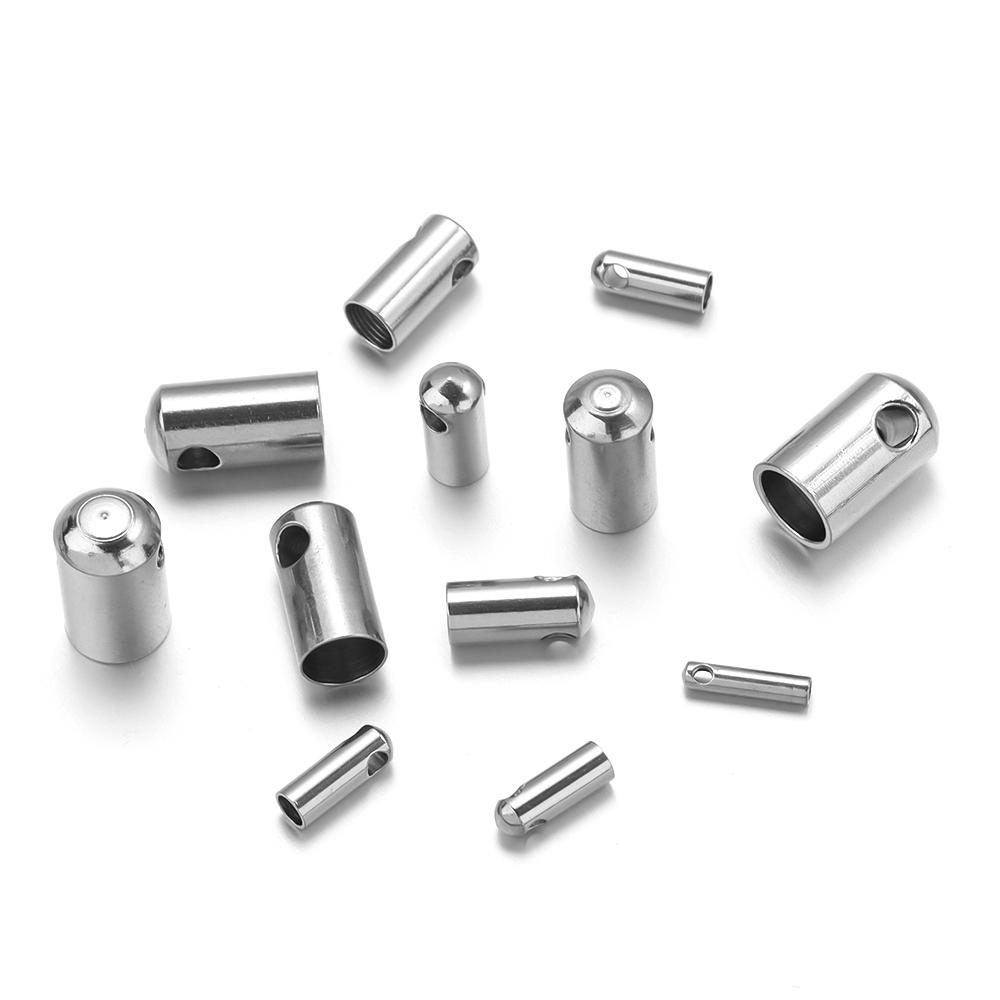 10-30pcs Stainless Steel Column End Tip Cap Crimp Clasps Connector For Jewelry Making Bracelet Necklace Leather Cord Accessories