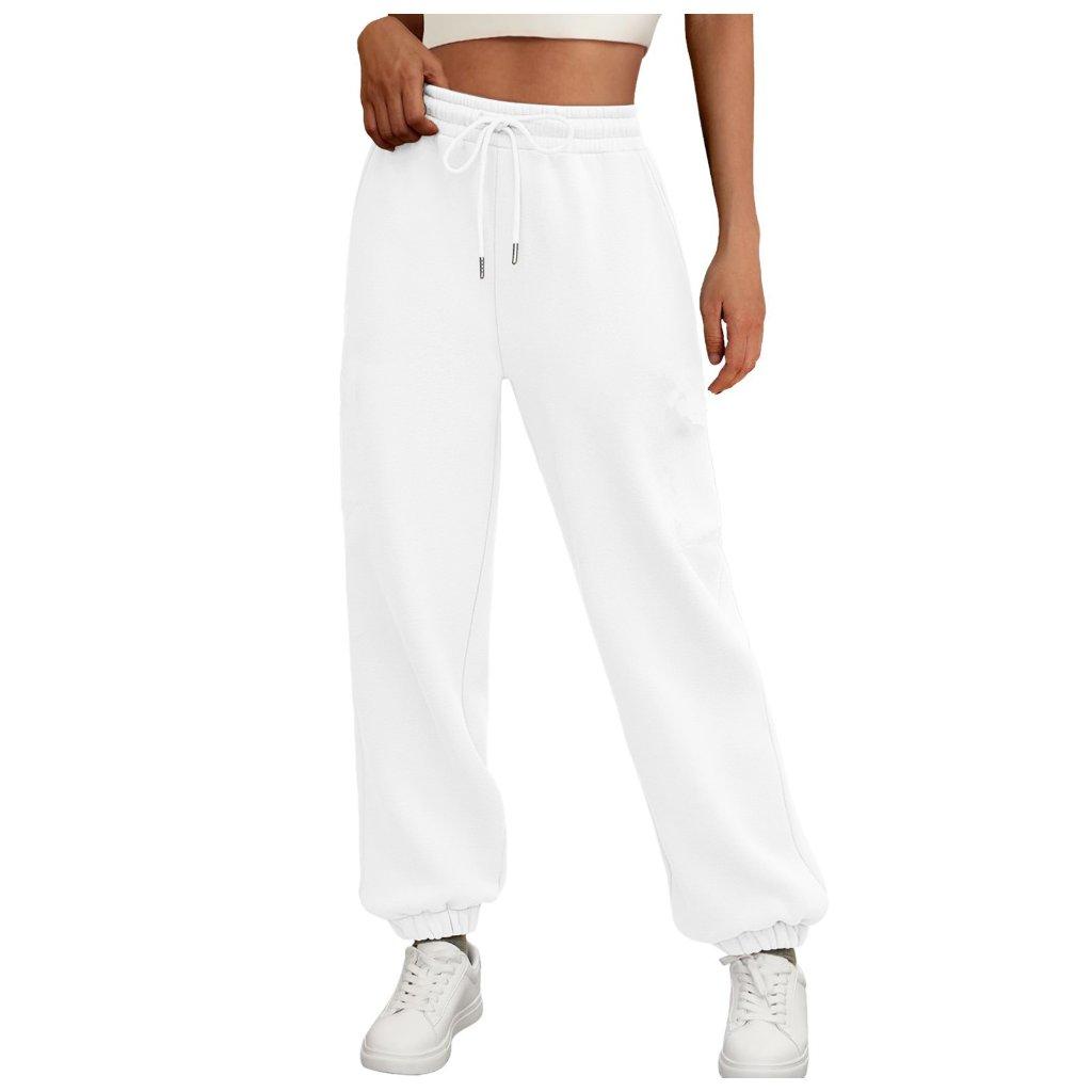 Solid Color Women Pants Pocket Long Women's High Waist Sweat Pants Loose Casual Autumn Winter Wear