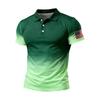 Men Short Sleeve Polo Shirt Gradient Design Button Up Flag Patch Classic Fit Comfortable Top