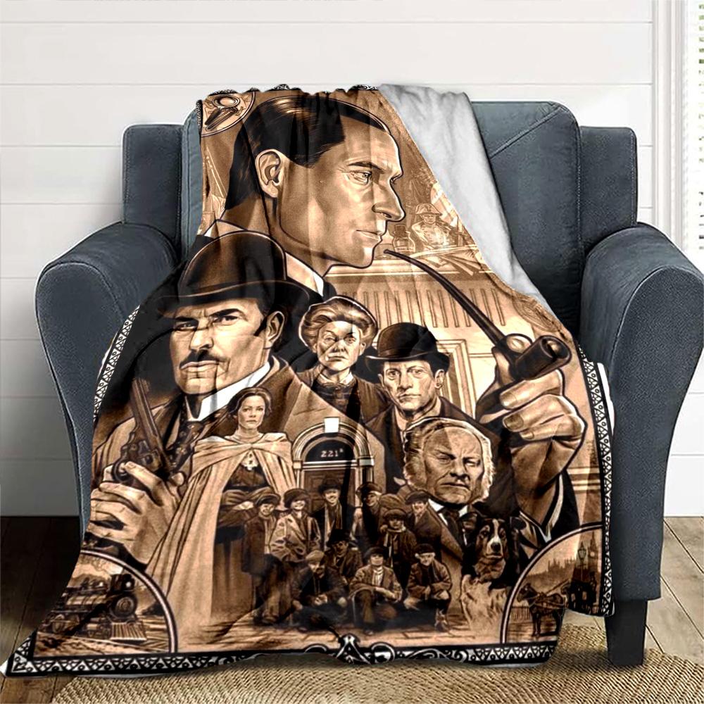 Sherlock Print Flannel Blanket High Quality Warm Comfortable Cover for All Seasons Perfect for Gifts Home Decor
