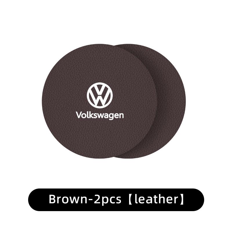 2pcs Car Leather Water Coaster Anti-slip Mats Bottle Cup Holder For Volkswagen VW Tiguan CC Jetta Polo Golf Passat T-ROC Touareg zf9