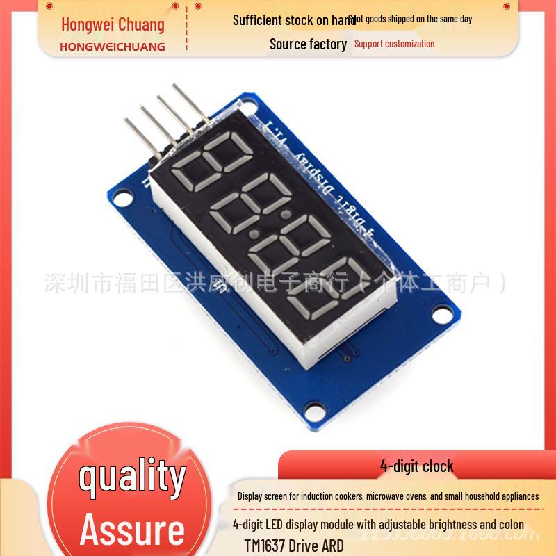 TM1637 LED Display Module: 4-Digit, Adjustable Brightness, Clock Point.