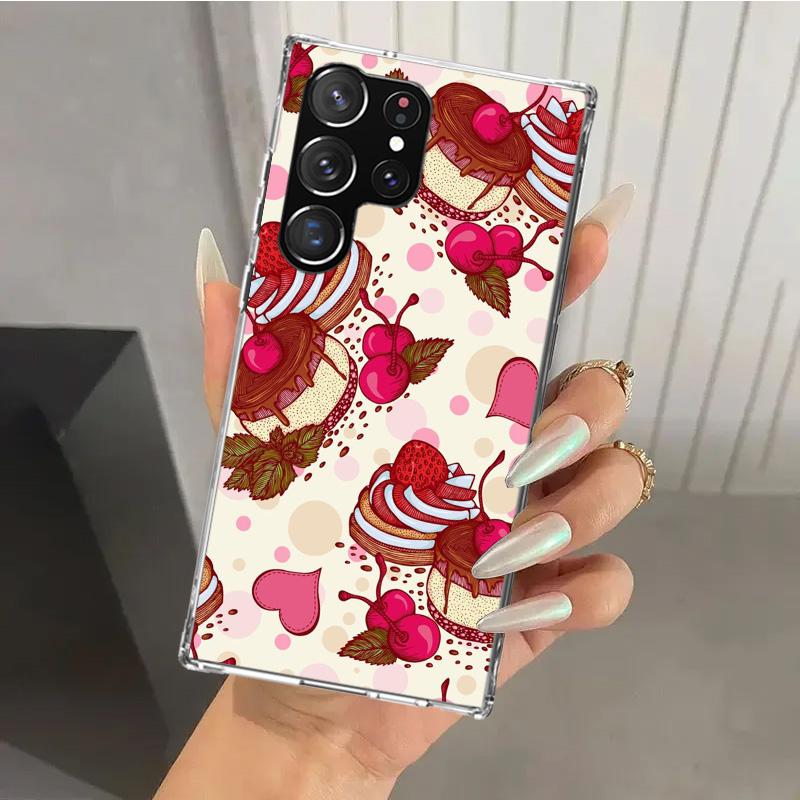 Macaron Ice Cream Cake Doughnut Phone Case for Samsung Galaxy S26 S24 S23 Ultra S25 Edge S22 S21 Plus S20 FE + Soft Print Shell