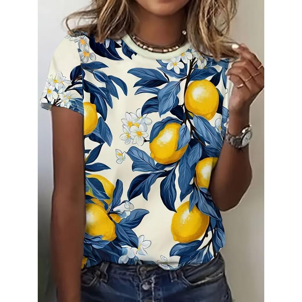 Fashionable new women s printed short sleeved T-shirt 2XS