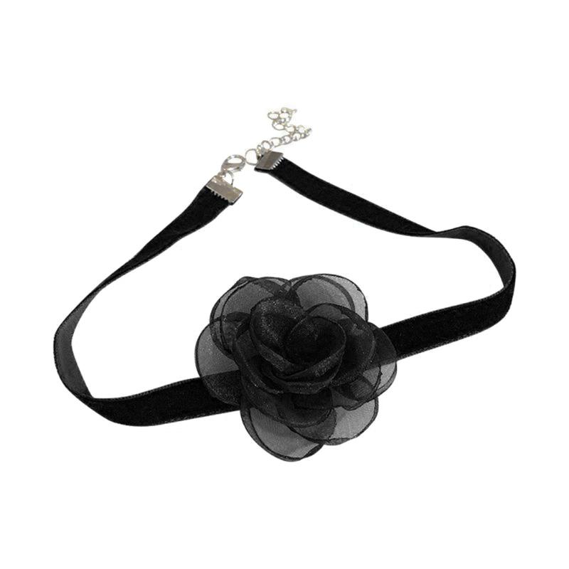 

Gothic Elegant Black Lace Red Bowknot Big Flower Clavicle Chain Necklace for Women Wedding Bridal Temperament Jewelry
