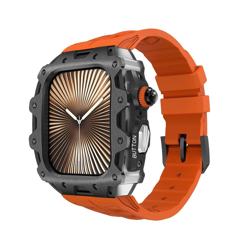 Luxury Case Strap for Apple Watch Series 10 46mm Modification Kit Cover for Iwatch 10 46 46MM Sports Silicone Zinc Frame Men Set