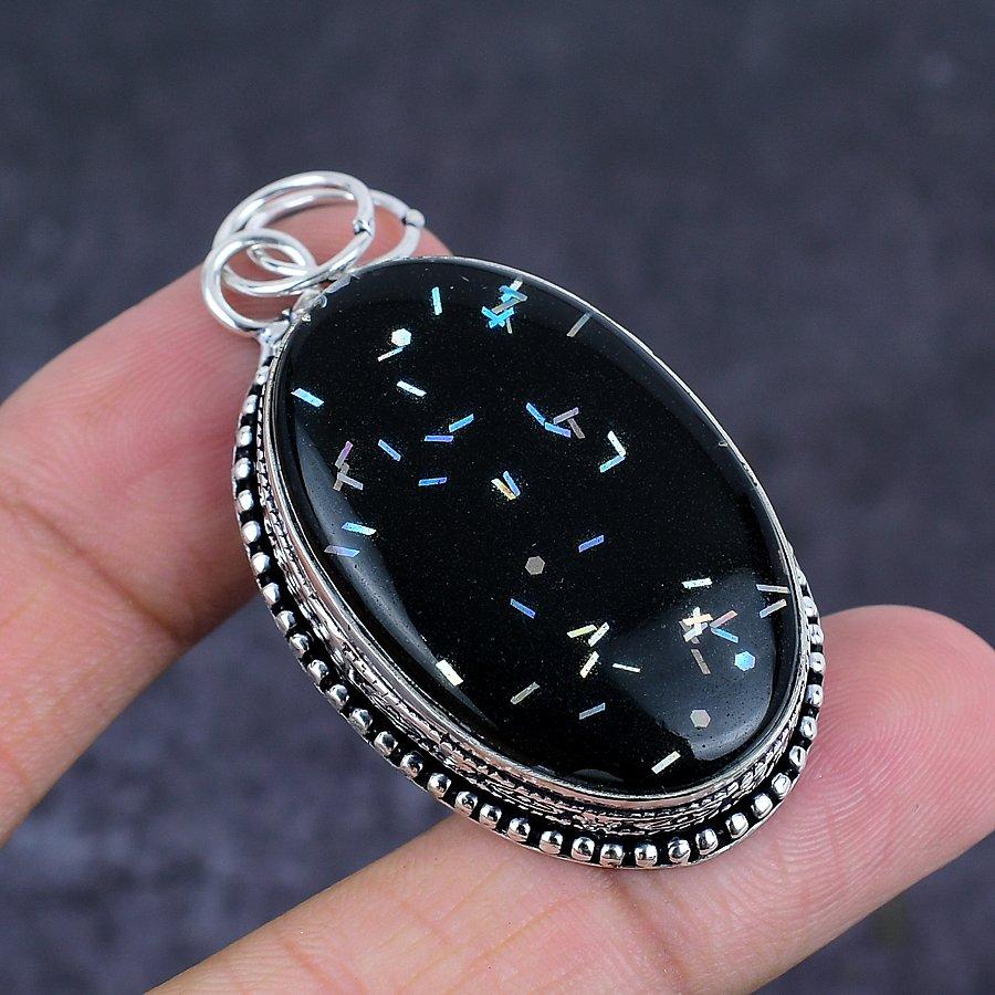 Natural Dichroic Glass Gemstone 925 Sterling Silver Jewelry Pendant 2.29" y1M04