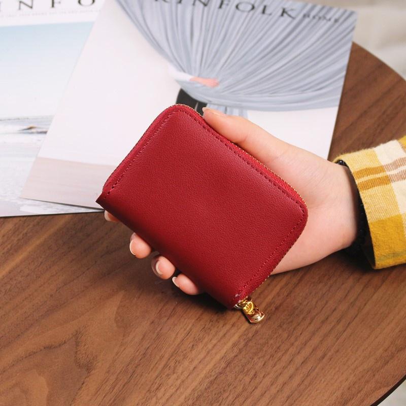 IELGY solid color card holder female zipper men s and women s card holder driving license bag coin purse красный