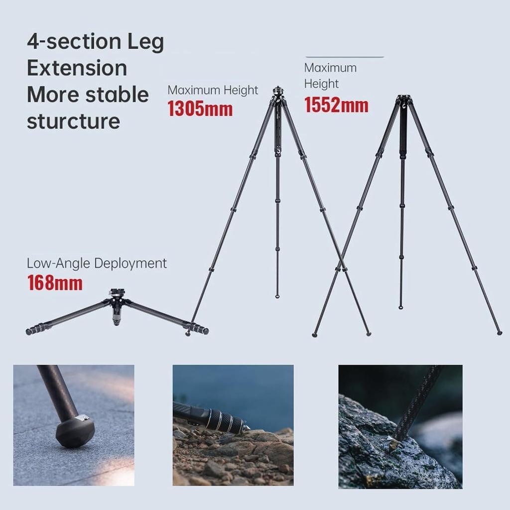 Falcam TreeRoot F38 Pro Carbon Fiber Quick Lock Travel Tripod with Ball 5kg F22 and Strap Hole for Mirrorless and Camcorders Tripod, 61-inch 360°