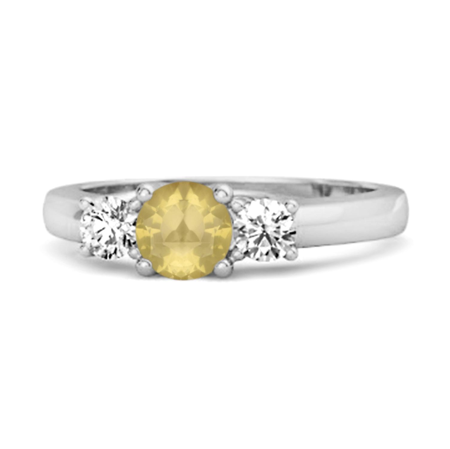 

Lemon Quartz Round Three Stone Ring - 925 Sterling Silver 9.5 біле золото кольору