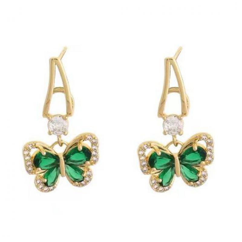 925 Silver Needle Vintage Green Crystal Butterfly Drop Earrings For Women Jewelry 2026 Trending Luxury Zircon Women's Earrings