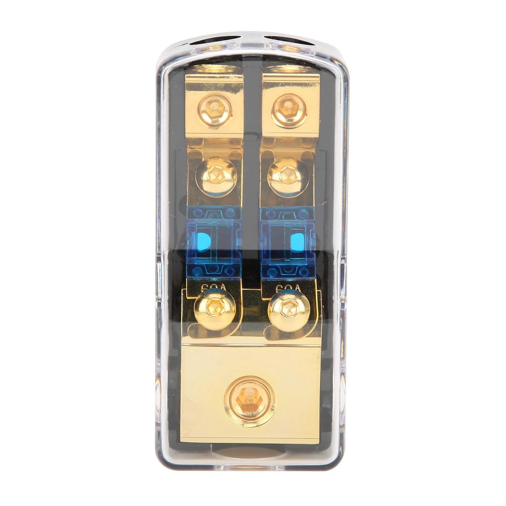 60A Power Distribution Block 1 In 2 Way Out Car Audio Splitter Copper Ground Fuse Holder