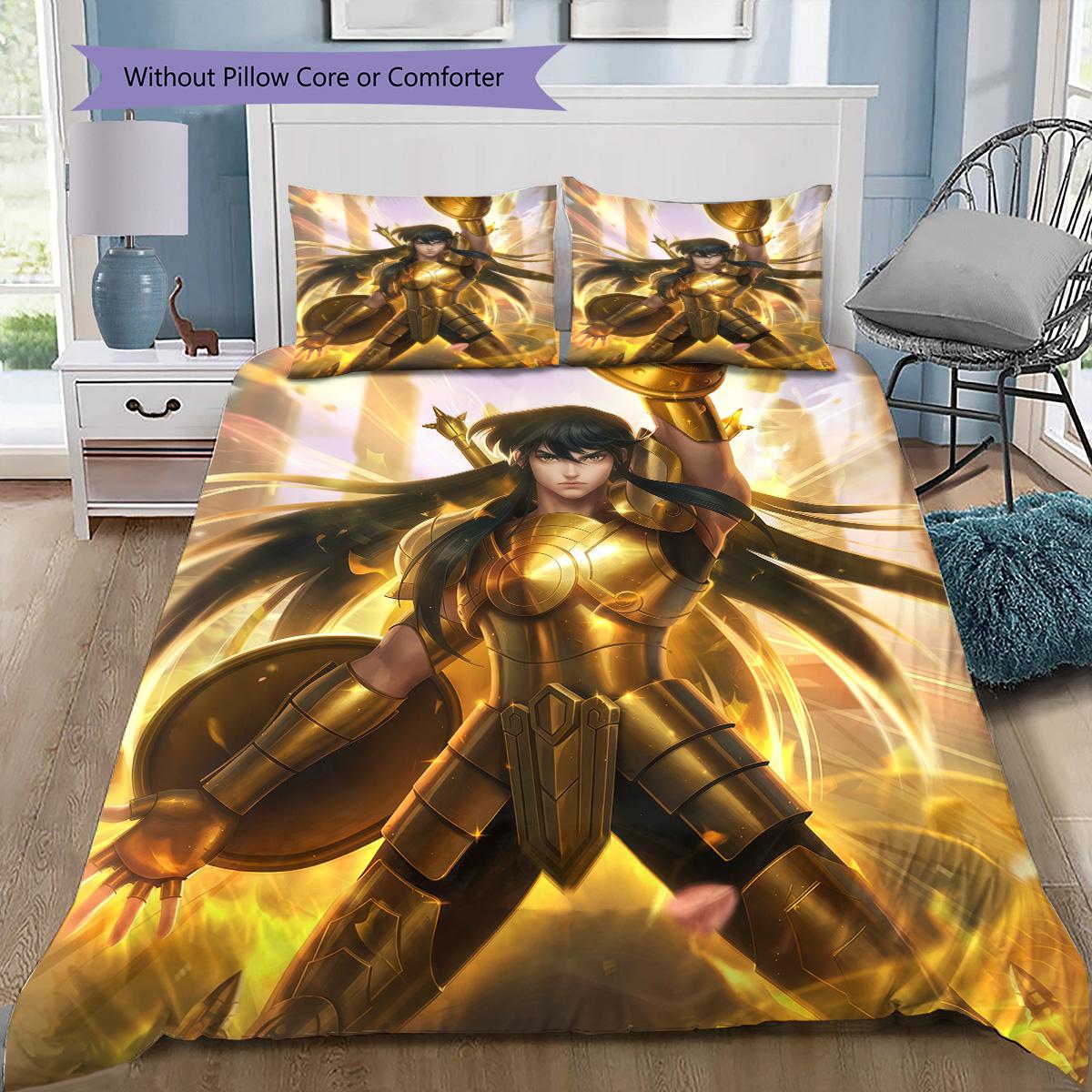 

Saint Seiya Golden Saints Bedding Set, 1 Duvet Cover & 2 Pillowcases, Suitable for Bedroom, Ideal Gift for Anime Fans 135x200cm
