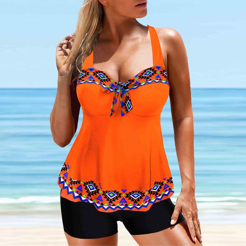 

Женский купальник с бретелями и квадратным принтом, бикини с коротким топом, купальник