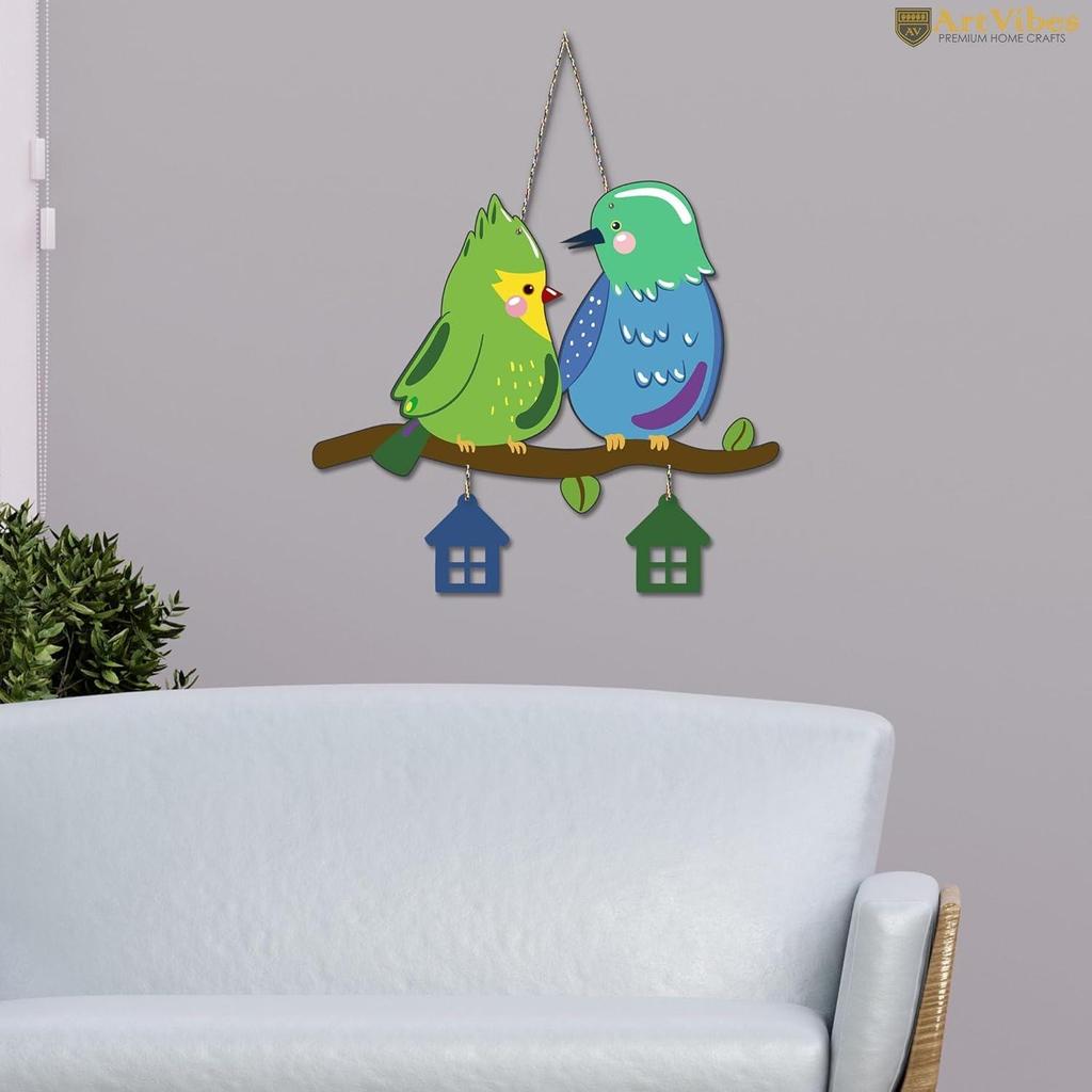 Cute Pair of Birds Wooden Wall Hanging for Home Decoration | Garden Balcony | Office | Cafe | Decorative Door Hanging | Festive Decor Art Items