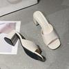 Summer new casual thick heel middle heel fashion one-character sandals women's shoes wear square toe women's slippers