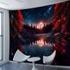 2D Red Maple Tree Night Tapestry Mystical Lake Scenery Room Background