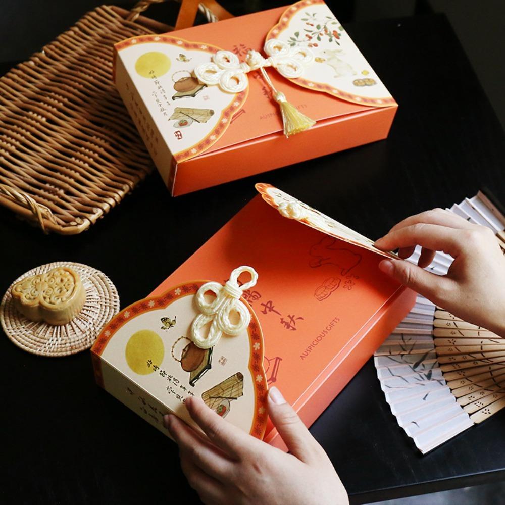 5 Piece 6 Grid Egg Yolk Pastry Gift Box with Tassel Cookies Packaging Box Mid-Autumn Festival