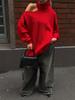High Neck Off-Shoulder Sweater Women's Autumn Winter Ins Style Matching Knit Sweater Loose Pullover