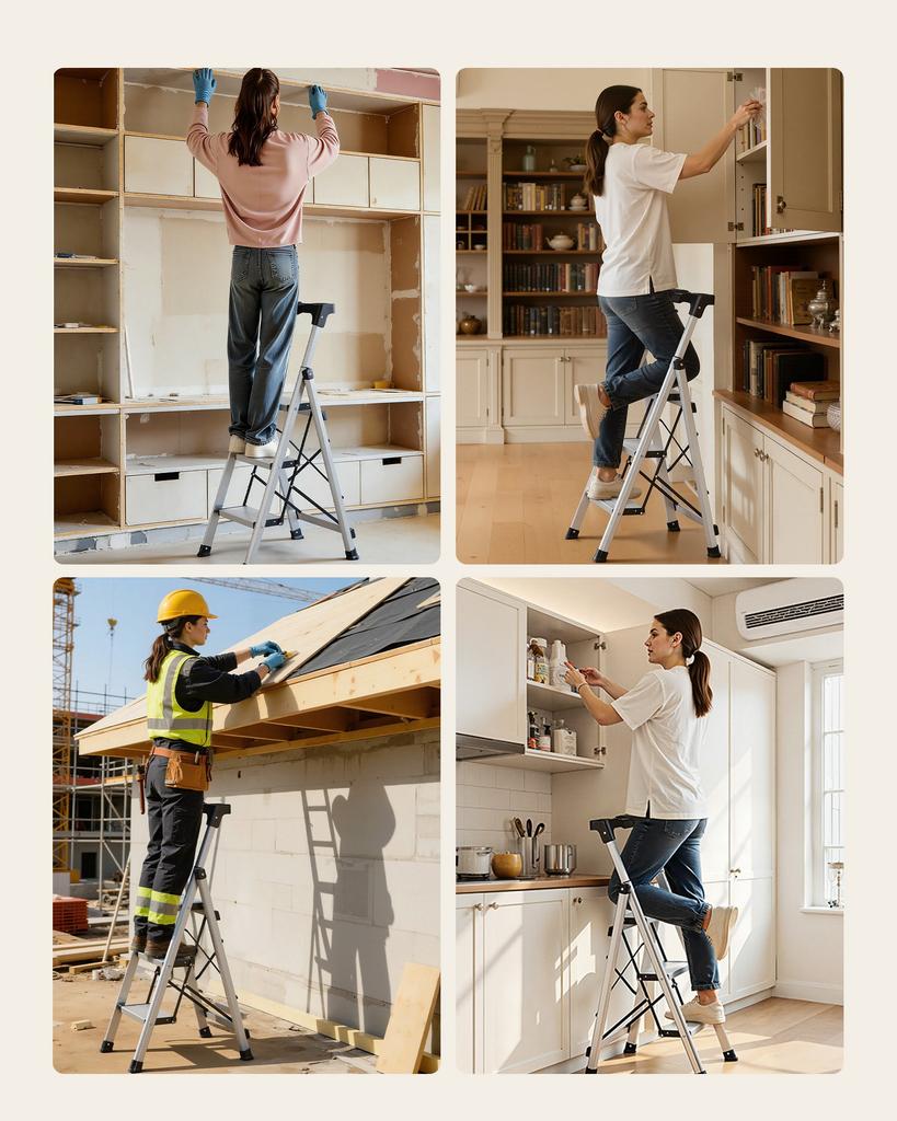 VEVOR 3 Step Ladder, Folding Step Stool with Wide Anti-Slip Pedal and Comfort Handgrip, 150 Kg Capacity Portable Aluminum Stepladder