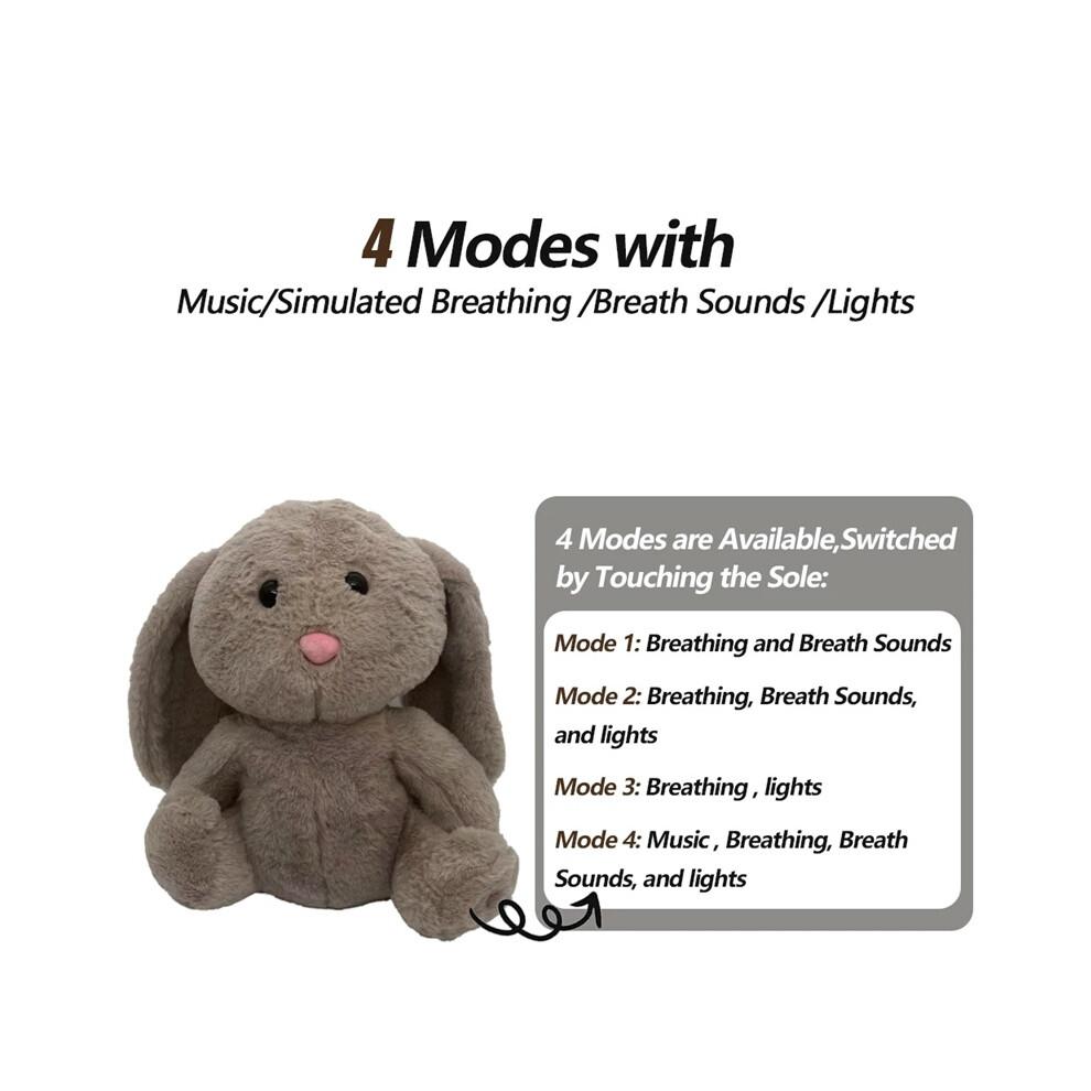 (Elefant, 26cm-32cm) 4 Modi Baby Atmung Beruhigendes Elefanten Plüschtier Spielzeug Schlafbegleiter Musik und Licht Puppe Sensorisches Stofftier Kinder Geschenk