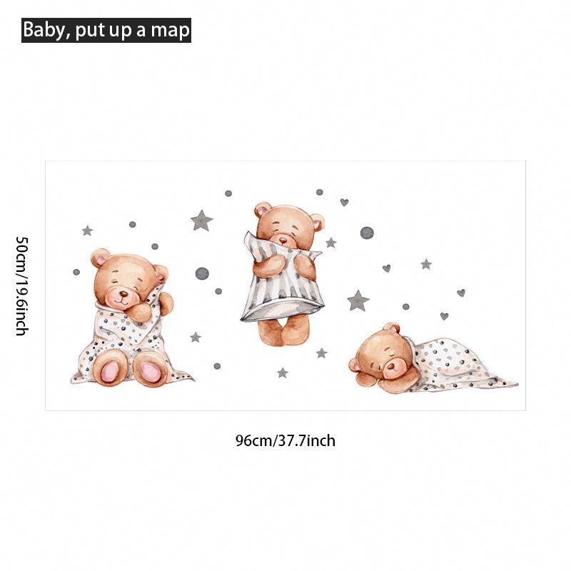 Cartoon Bear Goodnight Star Wall Stickers for Kids Room Nursery Kindergarten Home Decor Self Adhesive Removable Decals