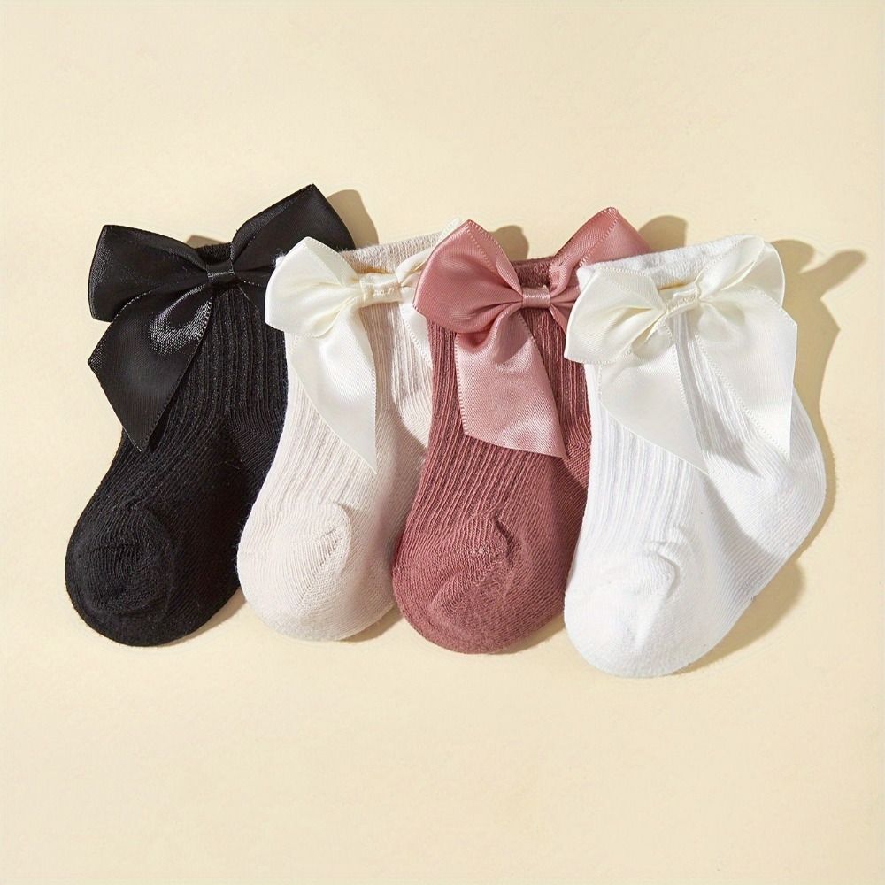8Pairs Bowknot Toddle Short Tube Socks Stripe Infant Solid Socks Soft Baby Cotton Socks  Gifts