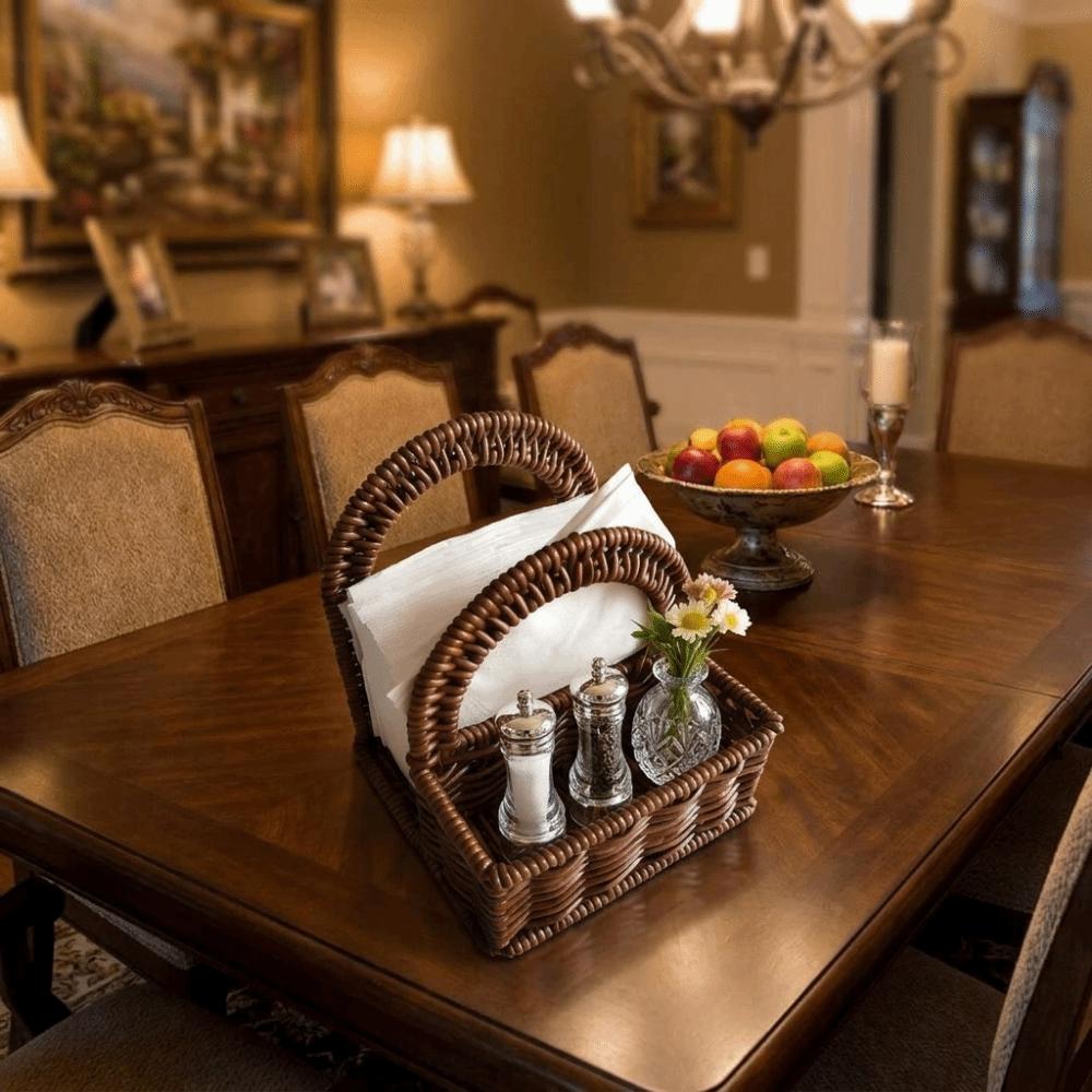 Decorative Imitation Rattan Napkin Holder Plastic Desktop Tissue Holder Dining Table